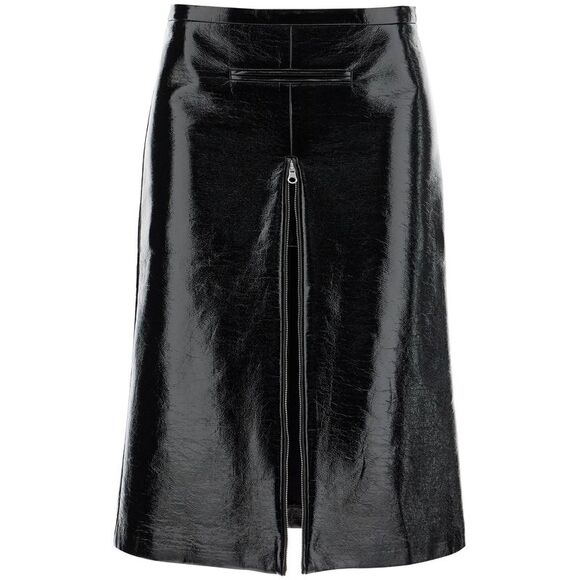 Chic Vinyl Midi Skirt with Front Slit - Picture 1 of 4